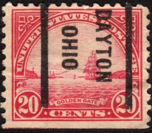 1923, US 20c, Golden Gate, Used, Sc 567, Dayton precancel, Nice centered