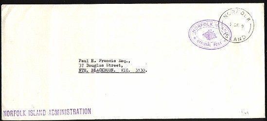 NORFOLK IS 1974 Official mail cover to Australia...........................97417