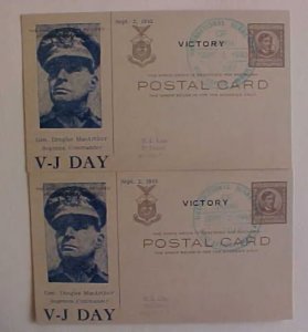 PHILIPPINES  VJ DAY x2 CARDS PICTURING GEN. MacARTHUR