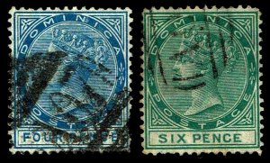 1877-79 Dominica #7-8 QV Watermark 1 P14 - Used - VF - CV$26.50 (ESP#3994)