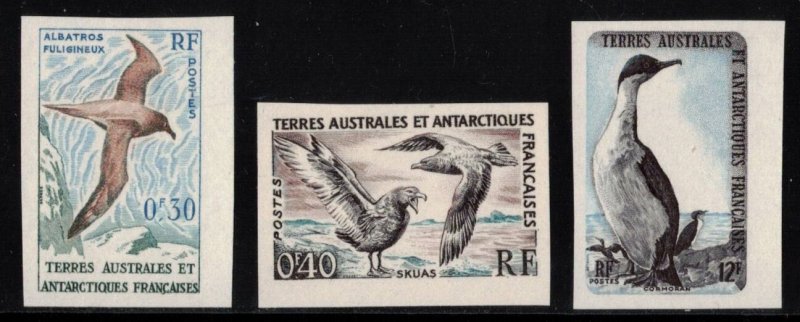 FRENCH ANTARCTIC 1959 Birds, Imperforate; Scott 12-14, Yvert 12, 13, 14; MNH