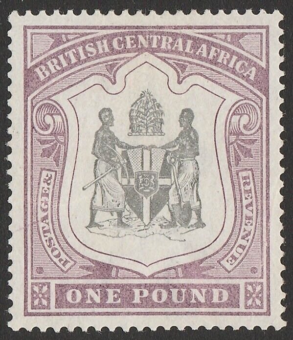 BRITISH CENTRAL AFRICA 1897 Arms £1 black & dull purple. Rare.