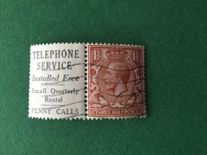 G.B. King George V 1930’s Telephone Service Advert Label with Used  Stamp R44943