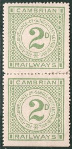 GB Wales CAMBRIAN RAILWAYS Letter Stamps 2d Mint PAIR MM {samwells}LIME47