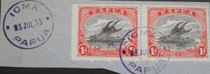 Papua 1933 One Penny pair with IOMA in purple postmark