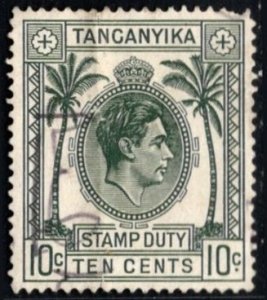1950 Tanganyika Revenue King George VI 10 Cents General Stamp Duty Used