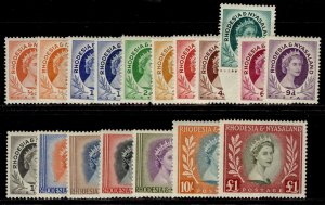 RHODESIA & NYASALAND QEII SG1-15, 1954-56 complete set, LH MINT. Cat £122.