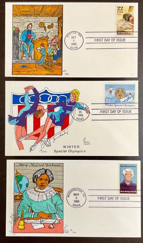 9 Paslay Classic Cachets 1985 FDCs