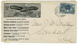 1890's Petaluma, Cal. cancel on ad cover for the Petaluma Incubator (chicken) Co