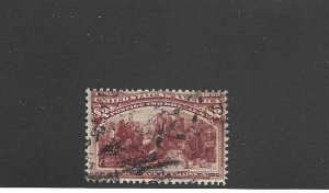 United States Scott 242 Two Dollar Columbian used, partial reperf 2021 cv $525