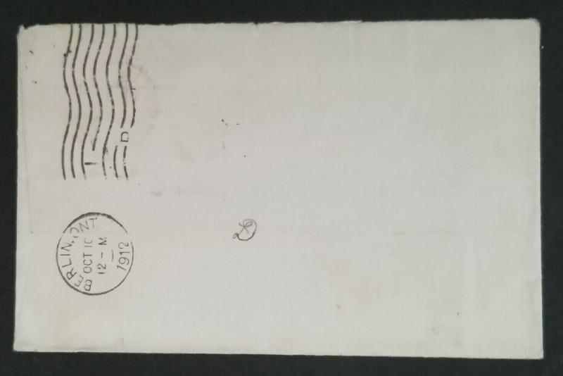 1912 Berlin Ontario Canada RPO Railway Post Office Railroad Cover 