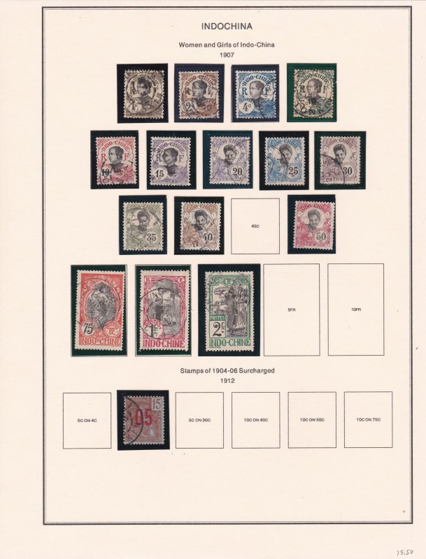 IndoChina Used Collection on Eight pages in Mounts, 1/3 Cat.