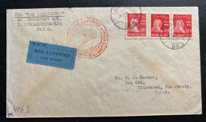 1936 Oslo Norway Hindenburg LZ129 Zeppelin Flight Airmail Cover to Ridgewood USA