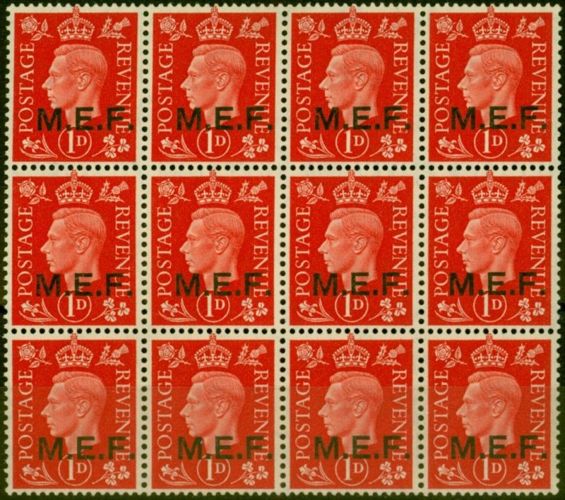 Middle East Forces 1942 1d Scarlet SGM1 Very Fine MNH Block of 12 