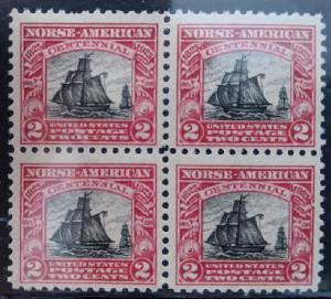 U.S. # 620 1925 2c Norse American Block MNH