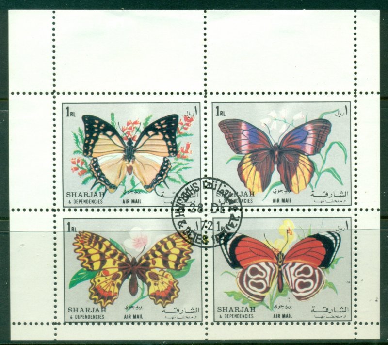 Sharjah 1972 Mi#1304-1307 Insects, Butterflies sheetlet CTO