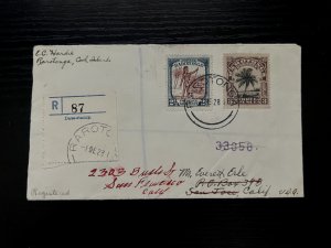 1928 Registered Rarotonga Cook Islands Cover to San Francisco CA USA