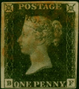 GB 1840 1d Penny Black SG2 Pl. 3 (B-F) Fine Used 4 Margins Red MX