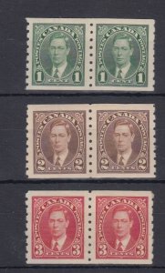 #238, 239,240 coil pairs Mufti issue VF MH Canada mint George VI Cat$$46