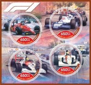 Stamps. Cars. Formula 1 2019 year 1+1 sheets perforated