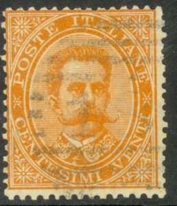 ITALY 1879 20c Orange King Humbert I Portrait Issue Sc 47 VFU