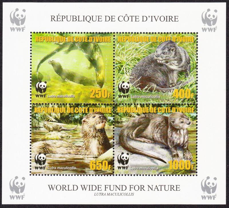 Ivory Coast WWF Speckle-throated Otter Souvenir Sheet perforated reprint