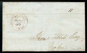 ? GRAND FALLS, N. Bk. scarce double ring 1844 ms date 11 due Quebeccover Canada