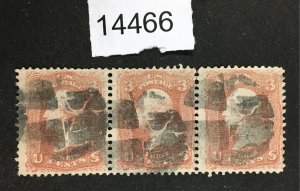 MOMEN: US STAMPS # 94 STRIP OF 3 F-GRILL USED LOT #14466