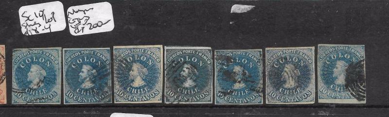 CHILE (P2003B) COLUMBUS 10C SC 10 SHADES LOT OF 7 4 MARGIN COPIES VFU  