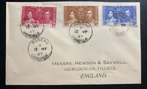 1937 Roseau Dominica First Day Cover King George VI Coronation KGVI To England