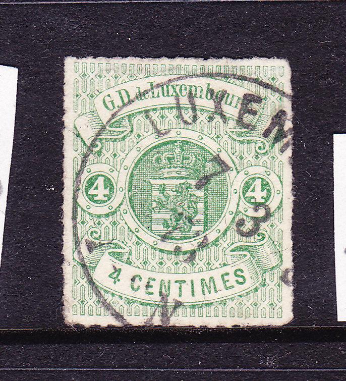 LUXEMBOURG  1865-71  4c  ARMS  ROULETTE  FU  Sc 16 
