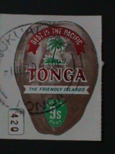 ​TONGA-1970-SC#256-LOVELY COCONUT SHAPE CUT -CTO VF KEY STAMP-HARD TO FIND