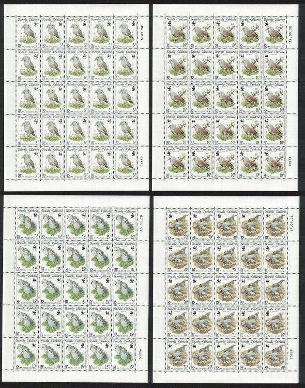 New Caledonia Birds WWF Kagu 4 Full Sheets 1998 MNH SG#1150-1153