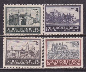 Poland 1943-4 Sc N100-3 Monastery Cracow Castle Lwow View Stamp  MH DG