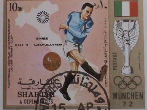 ​SHARJAH 1972-OLYMPIC GAMES MUNICH'72- SOCCER-ITALY IMPERF-CTO S/S SHEET VF