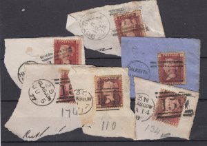 GB QV 1d Red On Piece Collection Of 6 With Postmarks Postal History BP9498