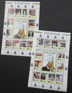 EDW1949SELL : TANZANIA 1990 Sc #825-34 Pope John Paul Cplt set of 10 Sheetlets