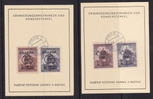 20881 GERMAN BOHEMIA & MORAVIA 1945 - 2 SOUVENIR CARDS w/ SPECIAL CANCELLATIONS