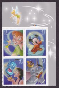 Scott #4195a (4192-95) Disney Magic Plate Block of 4 Stamps - MNH w/Tinkerbell