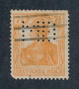  Germany 1916  Scott 98 used, Perfin MB - 7.1/2 pf, Germania