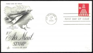 USA Sc# C72 (ArtCraft) FDC (a) (San Francisco, CA) 1968 1.5 10c 50-Star Runway