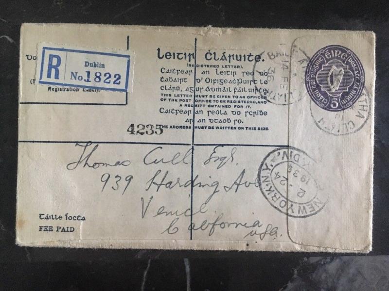 1936 Dublin Ireland Registered Cover To Venice Ca Usa