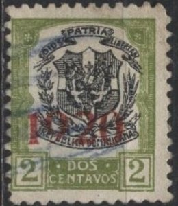 Dominican Republic 222 (used) 2c arms, olive grn & black, ovptd “1920”