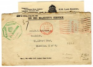 GB Official Cover LAND REGISTRY Economy Label Contents IOW Shanklin 1948 PE109 