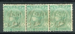 BAHAMAS; 1865- classic QV Crown CC Revenue used Shade of 1s. STRIP