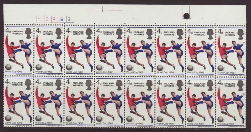 1966 GB 4d England Winners (Ord) Cylinder Block of 16 U/M...