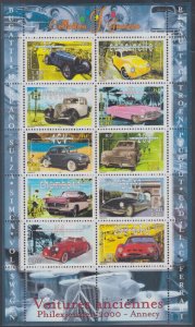 FRANCE Sc# 2770a-j MNH SHEETLET 10 DIFF AUTOMOBILES