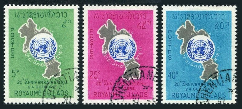 Laos 115-117,CTO.Michel 171-173. UN,20th Ann.1965.Map.