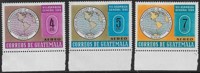 GUATEMALA  1967 Geographical & Historical Airmail Set Scott Nos. C356-C358 MNH