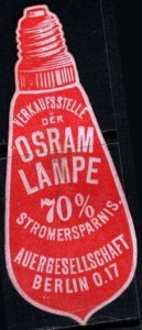 Vintage Germany Poster Stamp Osram Lamp Sales Point 70% Electricity Savings